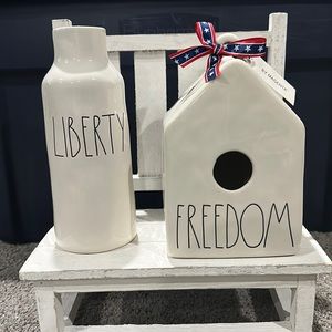 Rae Dunn 4th of July “FREEDOM” Bird House and “LIBERTY” Vase
